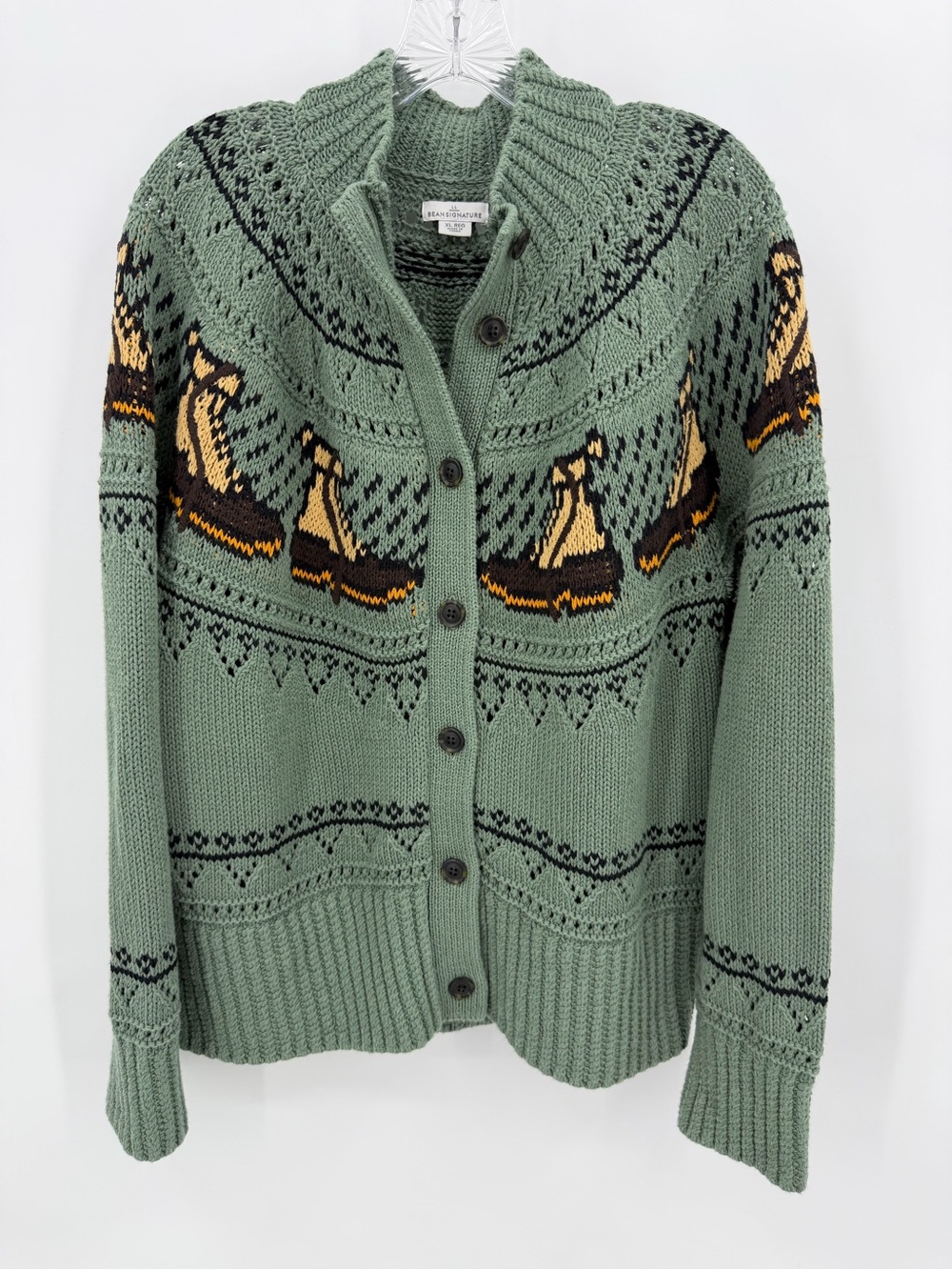 L.L. Bean Signature Cotton Fisherman Duck Boot Cardigan Green Size XL